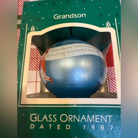Vintage 1987 Grandson Glass Ornament - White and Blue - Picture 4 of 5